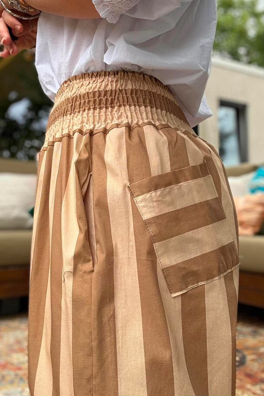 Bloc Stripe Wide Leg Pant Nutmeg & Cedar